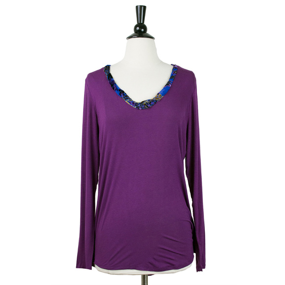 ARATTA | Purple Silk Trim Jersey Knit Top - Picture 1 of 3